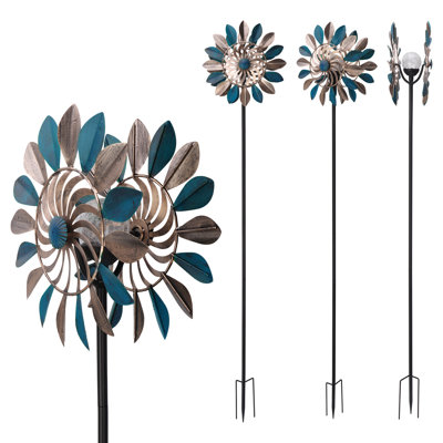 Solar Wind Spinner Light, 7 Color Changing LED Solar Garden Light with Metal Leaves, Waterproof Outdoor Decorative Wind Spinner for Yard Patio Lawn Pathway