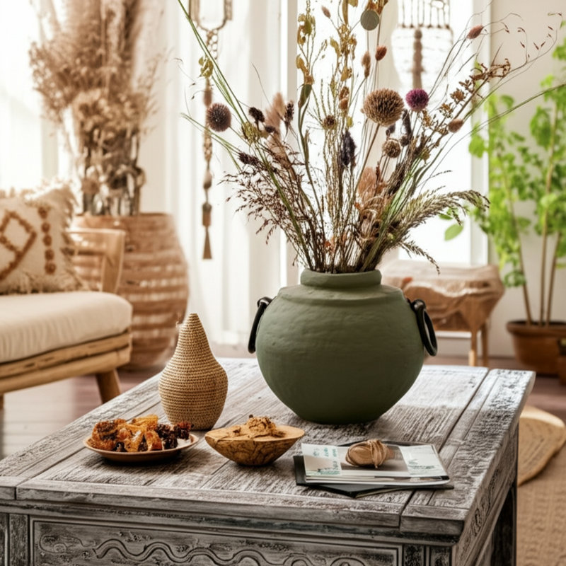Vase Hooge Poterie et Ecomix avec poignées, Vert