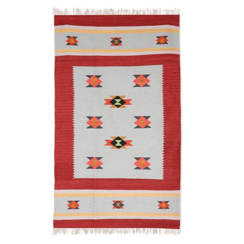 Tapis rouge en laine de kilim sud-ouest fait main Elyssa