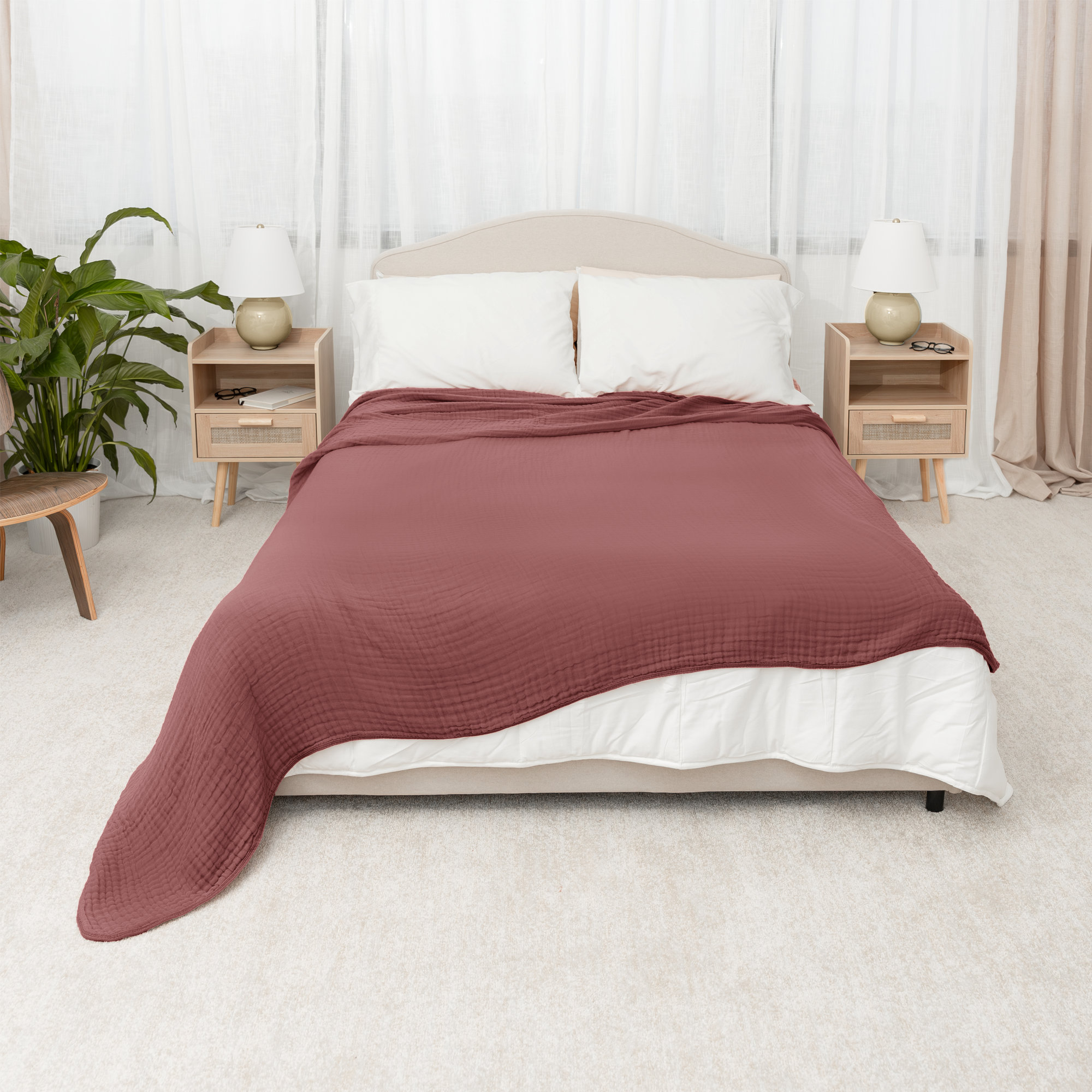 Karlina Muslin Blanket, Wine, Queen