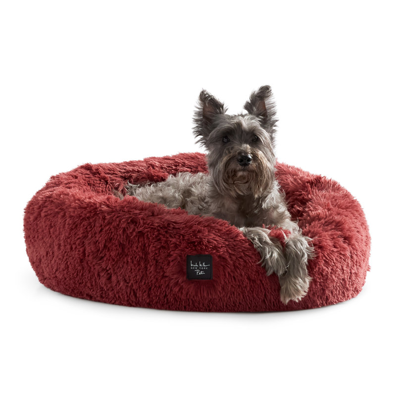 Rose Pink Fuzzy Faux Fur Donut Pet Bed for Medium Dogs