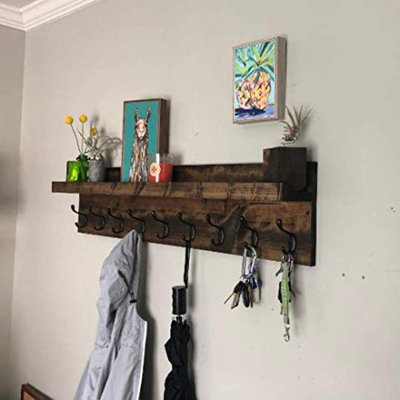 Jaimya Wood Floating Shelf with Hooks