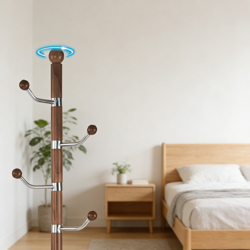 Freestanding Wood Coat Rack With 14 Hooks And Metal Disc Base, Sturdy 73-Inch Coat Tree Stand For Entryway, Hallway, Bedroom, Hats And Bags