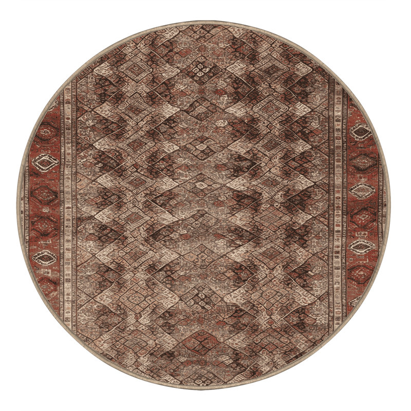 Tapis brun lavable à la machine, Rond 8 pi