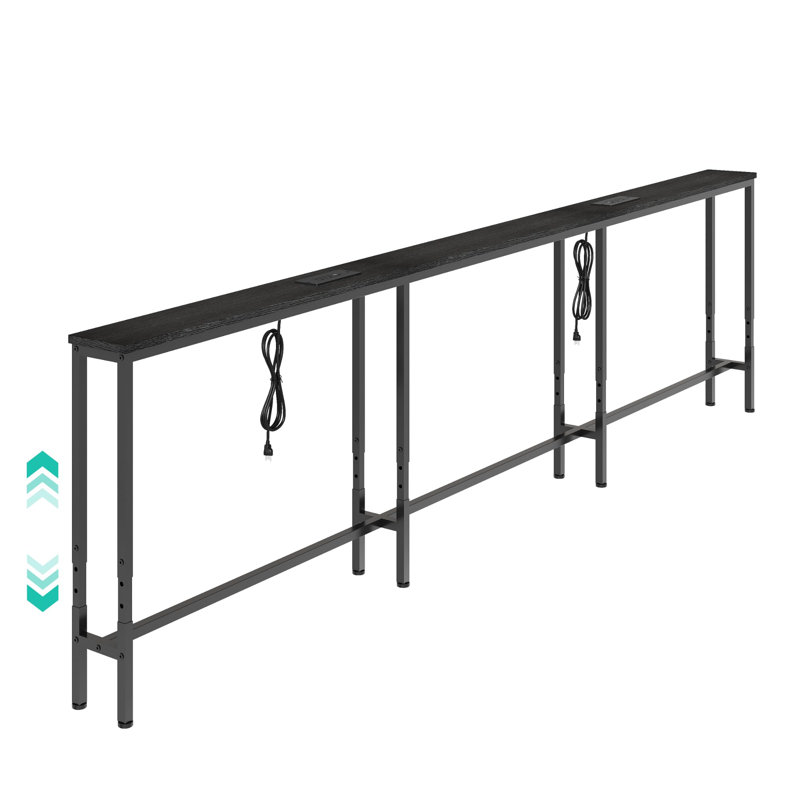 Prise de courant pour table de canapé étroite très longue 110 po et USB-C, console à hauteur réglable derrière le canapé, noir
