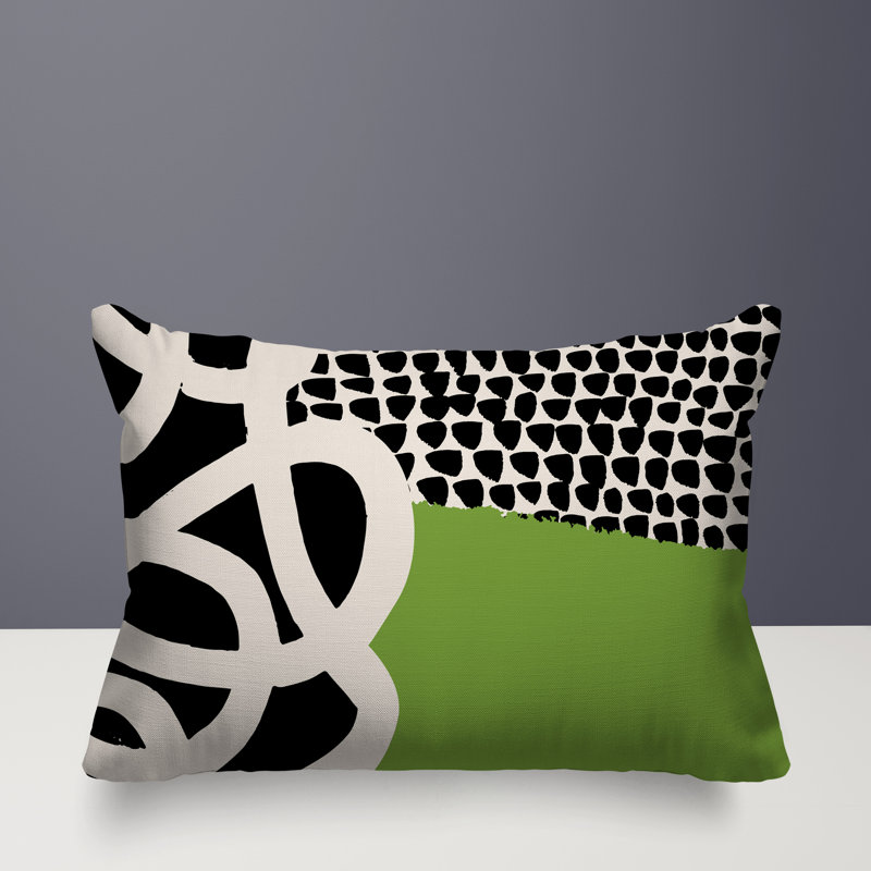 Oreiller rectangulaire réversible intérieur / extérieur Deo, Chartreuse / noir / blanc cassé, H 14 po x l 20 po