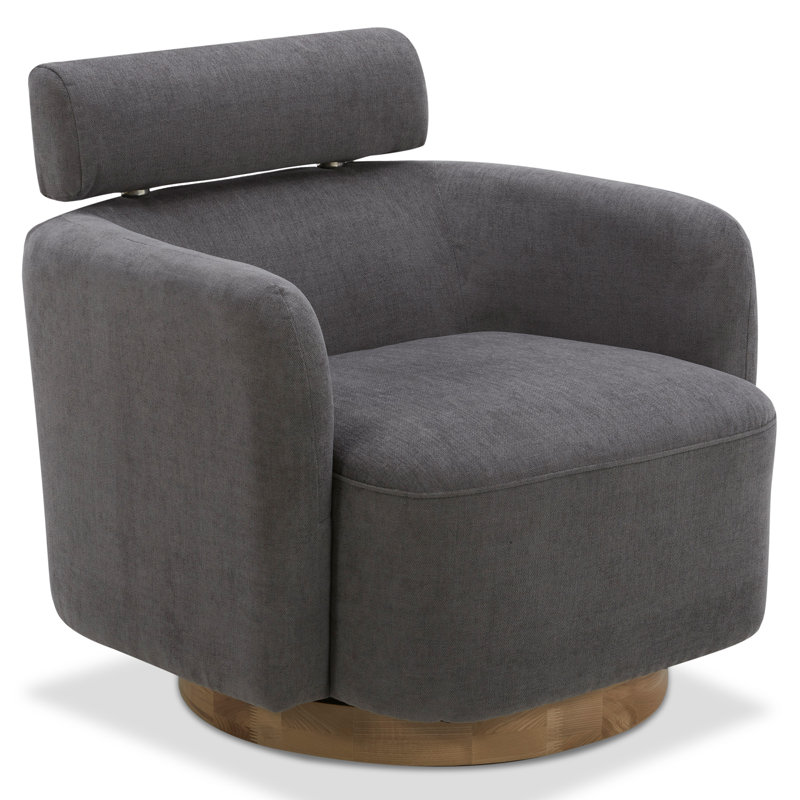 Fauteuil d'appoint pivotant avec appui-tête réglable Becerril, Frêne naturel, Gris foncé