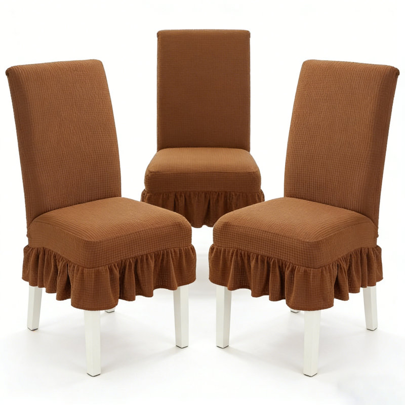 3 PCS Stretch Parsons Dining Chair Covers with Ruffled Skirt, Elastic Slipcovers for High Back Chairs, Wrinkle-Resistant Fabric Protection for Dining Room, Restaurant, Banquet