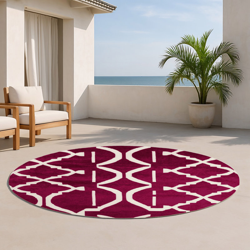 Tapis rouge intérieur et extérieur Trellis, Rond 5 pi