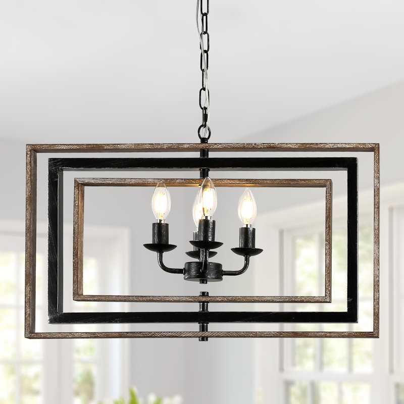 Lustre de style campagnard rectangulaire moderne à 4 lumières de 26 po, chaîne de suspension réglable pour îlot de cuisine, salle à manger