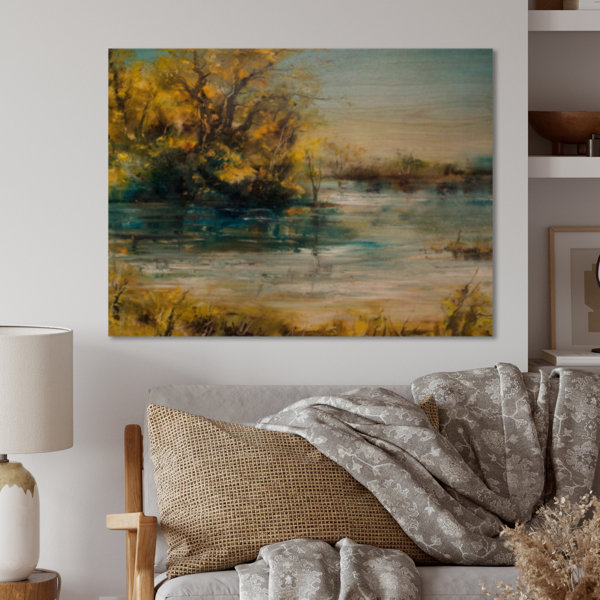 Winston Porter Trees By The Lake On Wood Painting | Wayfair