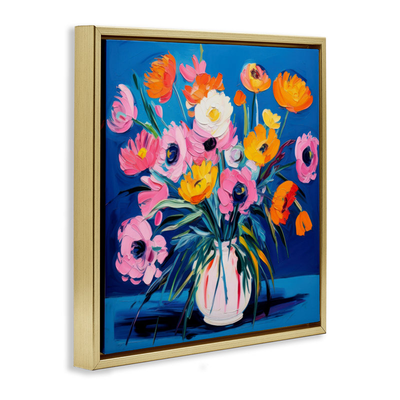  Art mural sur toile Bright Poppies Bouquet par LSR Design Studio, H 25 po x l 25 po, Cadre flottant métallique doré