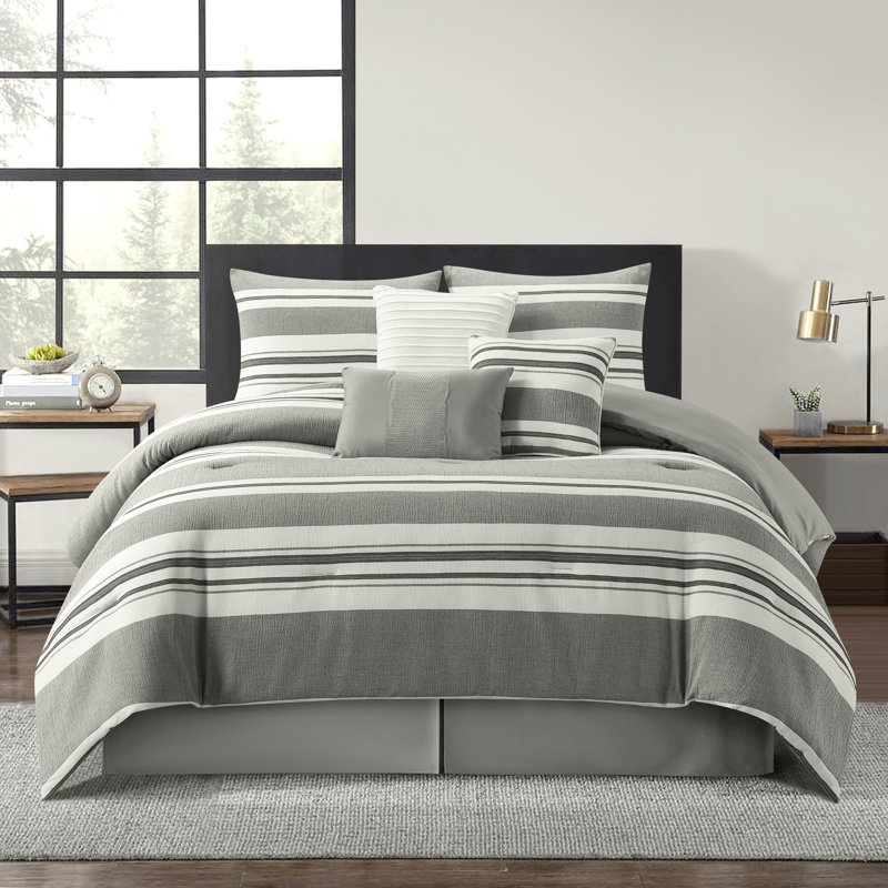 Neveah 7 Piece Striped Comforter Set, King Comforter + 6 Additional Pieces Included