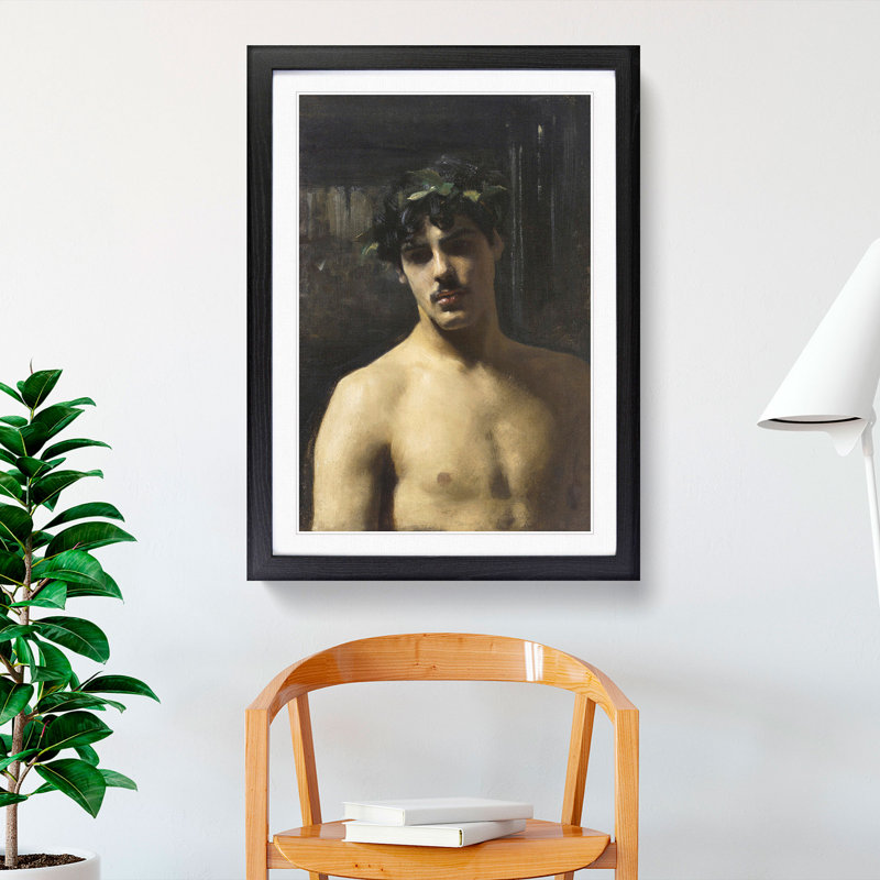 Man Wearing Laurels by John Singer Sargent - Picture Frame Painting, 65cm H x 48cm W x 2cm D, Black Framed