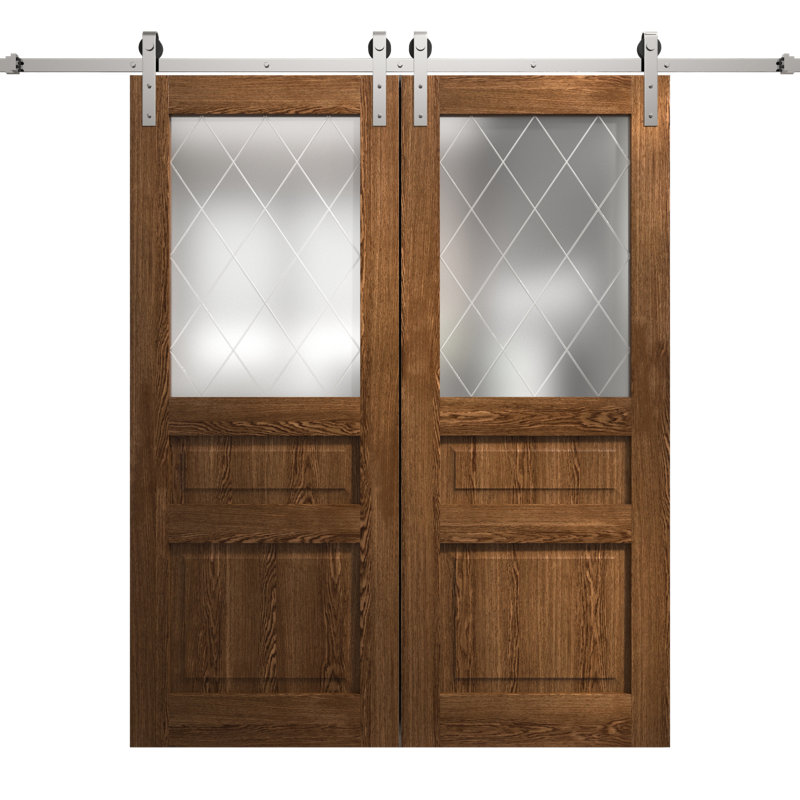 Porte de grange double moderne | Ego 5011 | Ensemble de rail argenté | Portes intérieures solides, Chêne cognac
