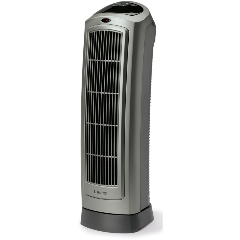 Gray 23" Ceramic Electric Tower Heater with Thermostat and Remote