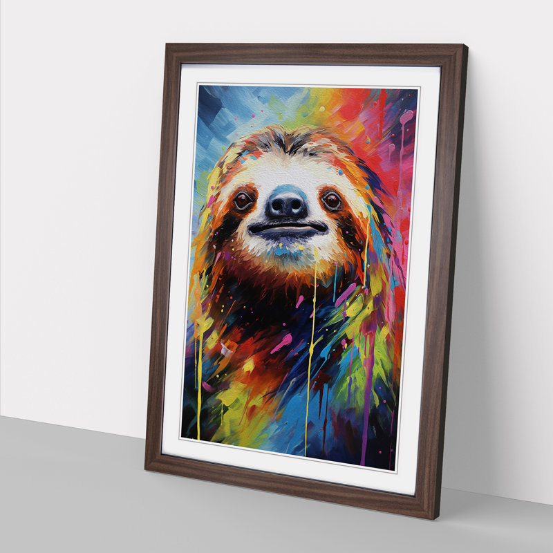 Sloth - Single Picture Frame Print on Wood, Walnut Framed, 64cm H x 46cm W