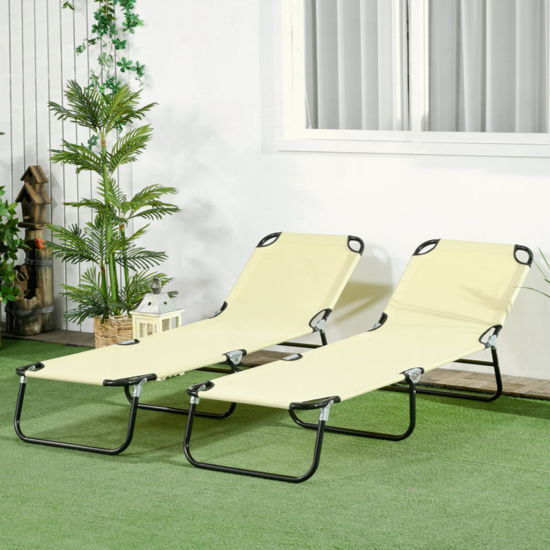 2 Piece Folding Chaise Lounge Pool Chairs, Outdoor Sun Tanning Chairs With 5-Level Reclining Back, Steel Frame For Beach, Yard, Patio
