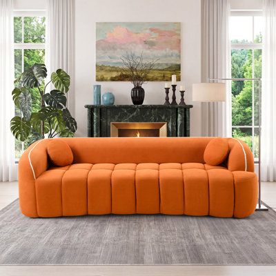 Canapé 98,4 po moderne compressé, canapé 3 places en velours côtelé Cloud Couch, aucun assemblage requis, canapé capitonné avec 2 coussins Bubble Channel, siège profond confortable pour salon, appartement, bureau