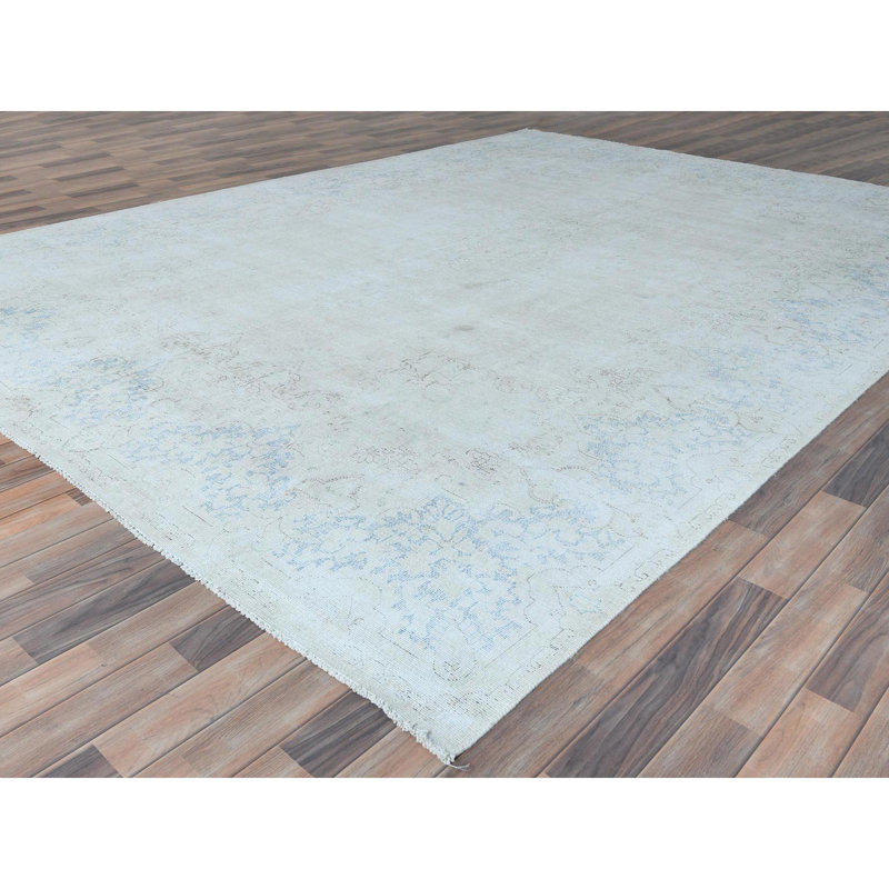 9 pi 10 po x 13 pi 7 po ivoire noué à la main, kerman persan ciselé bas, laine usée, élégance décontractée, aspect délavé, tapis oriental 4E239E9721C44B299FIE8AD3C14FA5DD