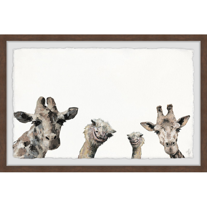 Girafes et autruches, reproduction encadrée, H 12 po x l 18 po x P 1,5 po, Brun