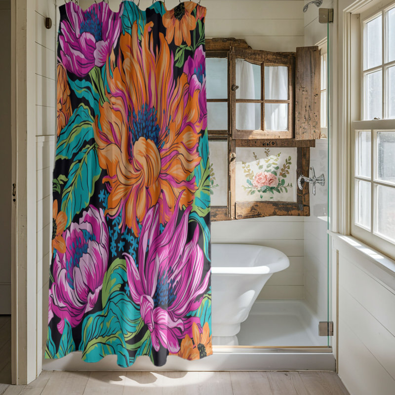 Floral Nightscape - rideau de douche standard 1 pièce, H 74 po x l 71 po