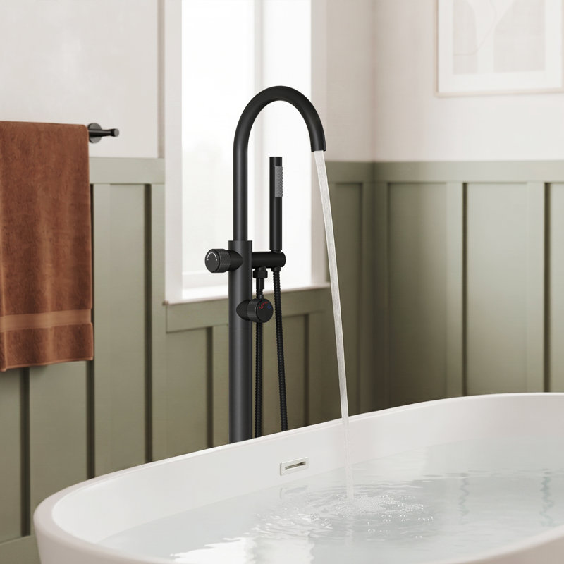 Robinet de baignoire autoportant avec douche à main, valve thermostatique, robinet de baignoire à fixation au sol
