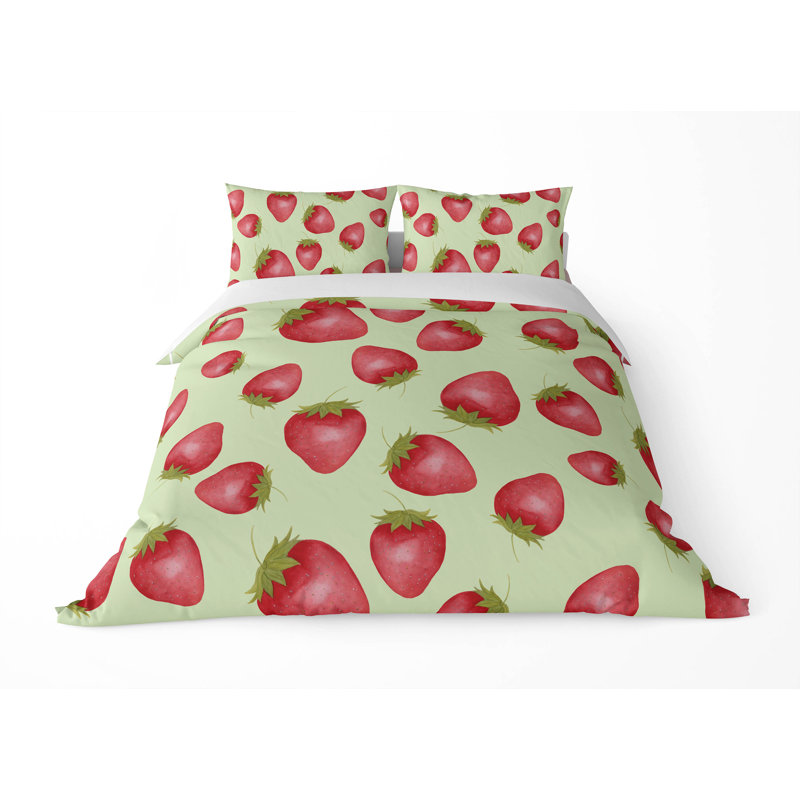 Summer Strawberries 3- Piece Decorative Lightweight Comforter Set, King Comforter + 2 King Pillowcases, Lime