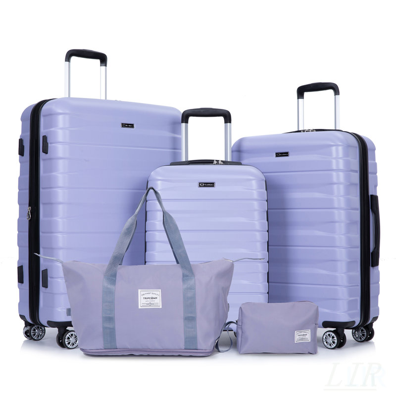 Ensemble de valises rigides extensibles pour PC 5 pièces avec verrou TSA et roues rotatives mauve clair, légères et durables