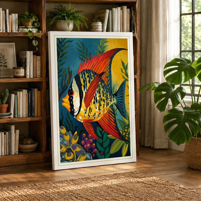 Macaw in Bloom Tropical - Wrapped Canvas, Black Border, 24x16 - 61.0 x 40.6 cm
