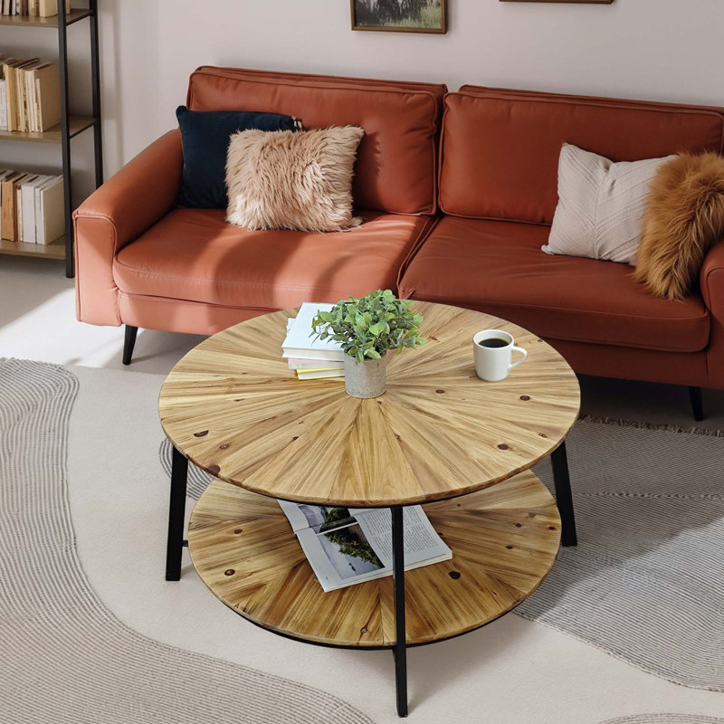 Table basse 31,5 "à double couche ronde en bois avec espace de rangement ouvert