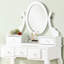 Bureau et tabouret de coiffeuse en bois, blanc - rangement 5 tiroirs et miroir ovale réglable pour tabouret de beauté