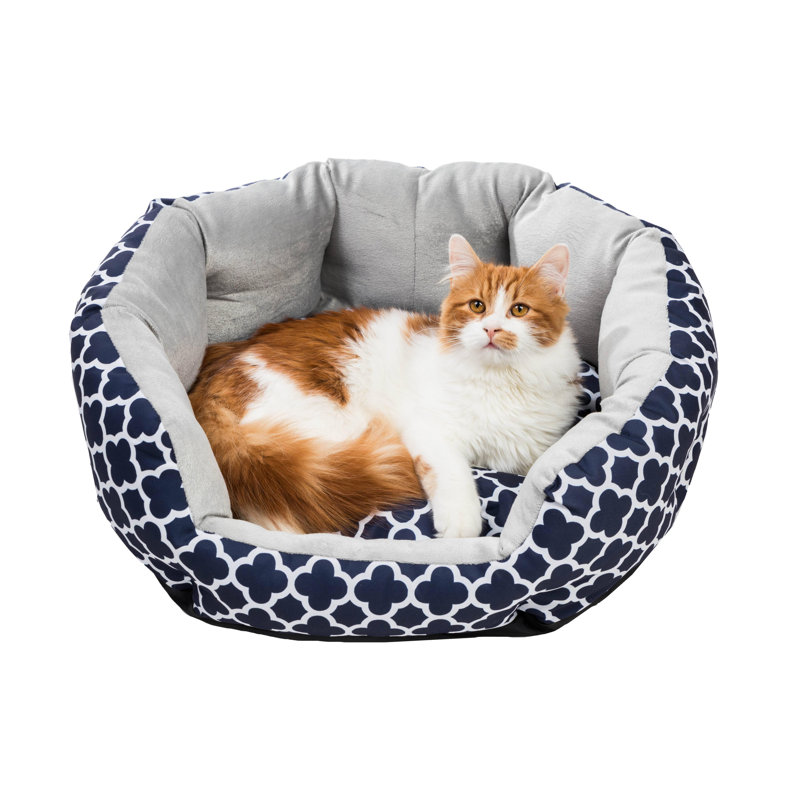 Roni Geometric Orthopedic Polyester Pet Bed, Blue