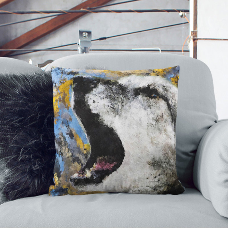 Abstract Wolf Vol.2 Square Throw Cushion, 55cm H x 55cm W x 20cm D, Black