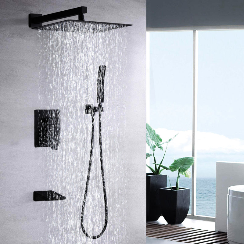 Système de douche mural avec pomme de pluie 10 "et robinet équilibré - noir mat 10" noir, Noir mat