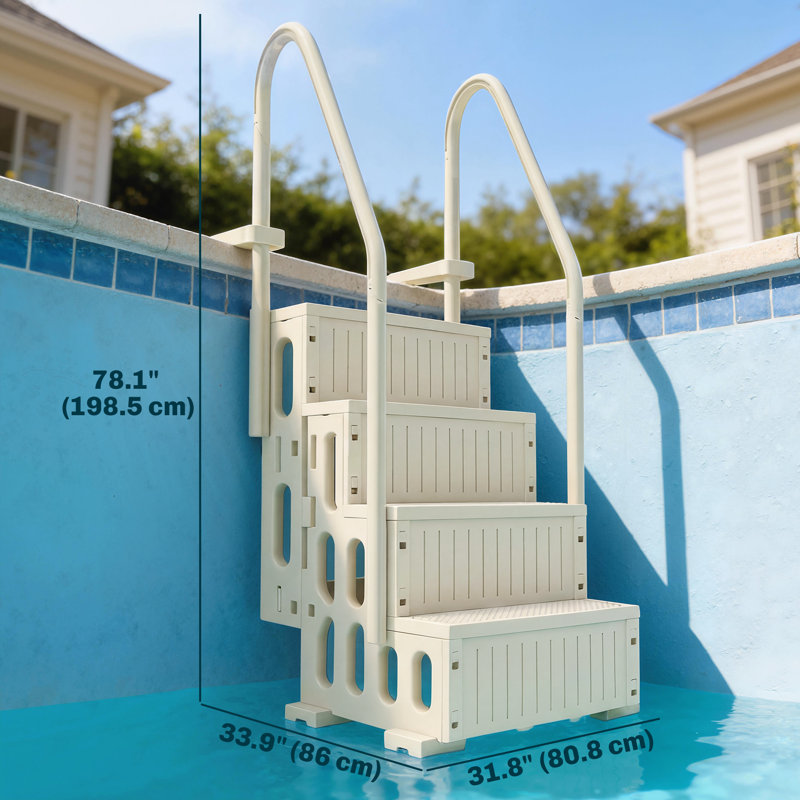 Échelle de piscine réglable à 4 marches, blanc crème