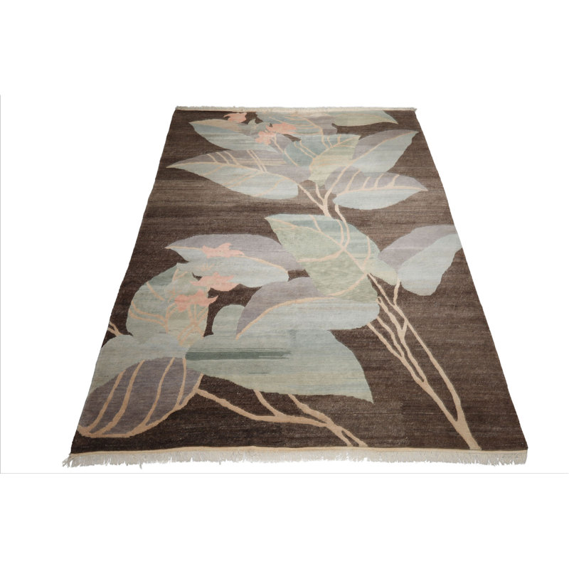 Tapis brun en laine noué à la main 8 pi 10 po x 11 pi 6 po Art Deco