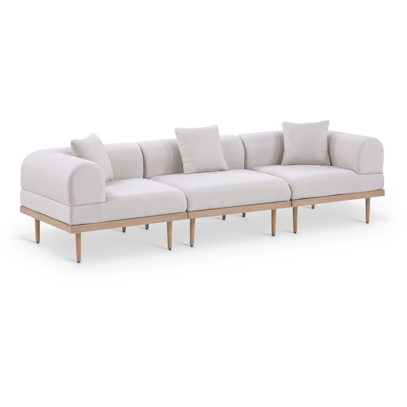 Madeleine 106.5" Resilient Water Resistant Olefin Fabric Upholstered 3Pc. Outdoor Patio Modular Sofa, Beige