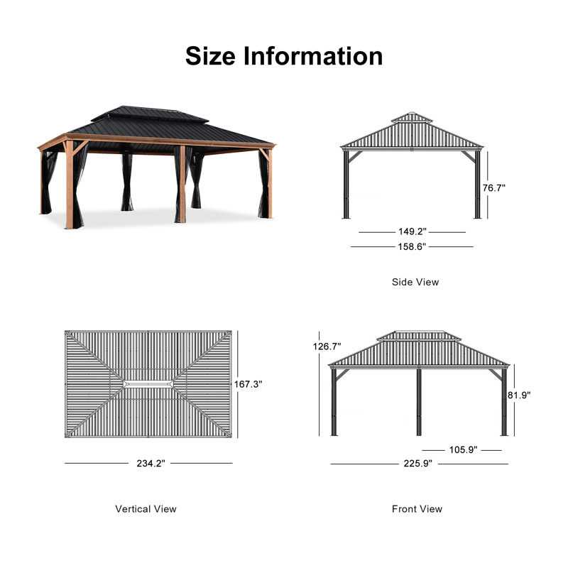 Purple Leaf 14' X 20’double Roof Aluminium Patio Gazebo For Lawn And Garden With Netting