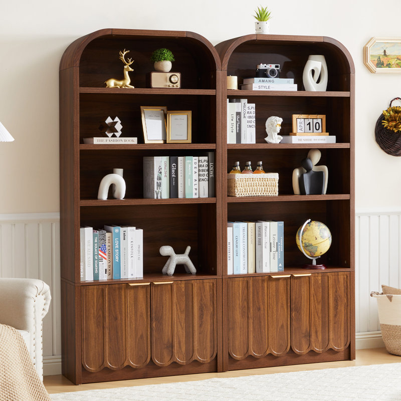 70.86'' Tall Arched Storage Display Cabinet, Walnut