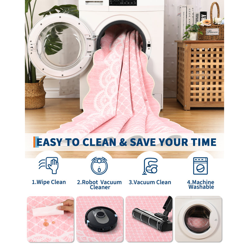 Rectangle Washable Area Rug, Pink, Runner 60 x 230 cm