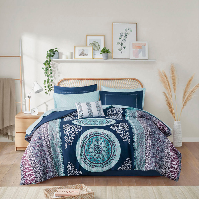 Ensemble d'édredon simple avec draps, Édredon lit simple + 6 pièces incluses, Navy