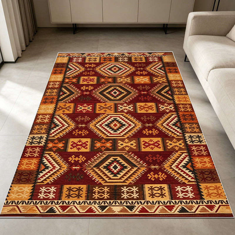 1PC Aztec Southwestern Geometric Tribal Bohemian area rugs for Living Room, Soft and Comfortable, Suitable for all seasons, easy-to-maintain, machine washable Indoor floor mat, Under Table Farmhouse suitable for dining table, bedroom, entryway,