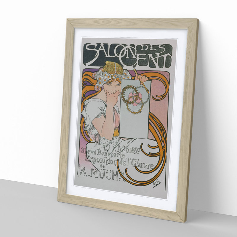 Salon des Cent Vol.1 by Alphonse Mucha - Picture Frame Graphic Art, Oak Framed, 48cm H x 36cm W x 2cm D