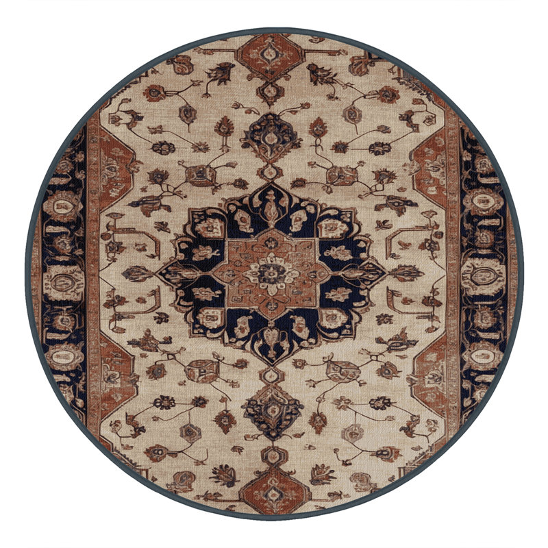 Machine Washable Persian Brown Area Rug, Round 5'
