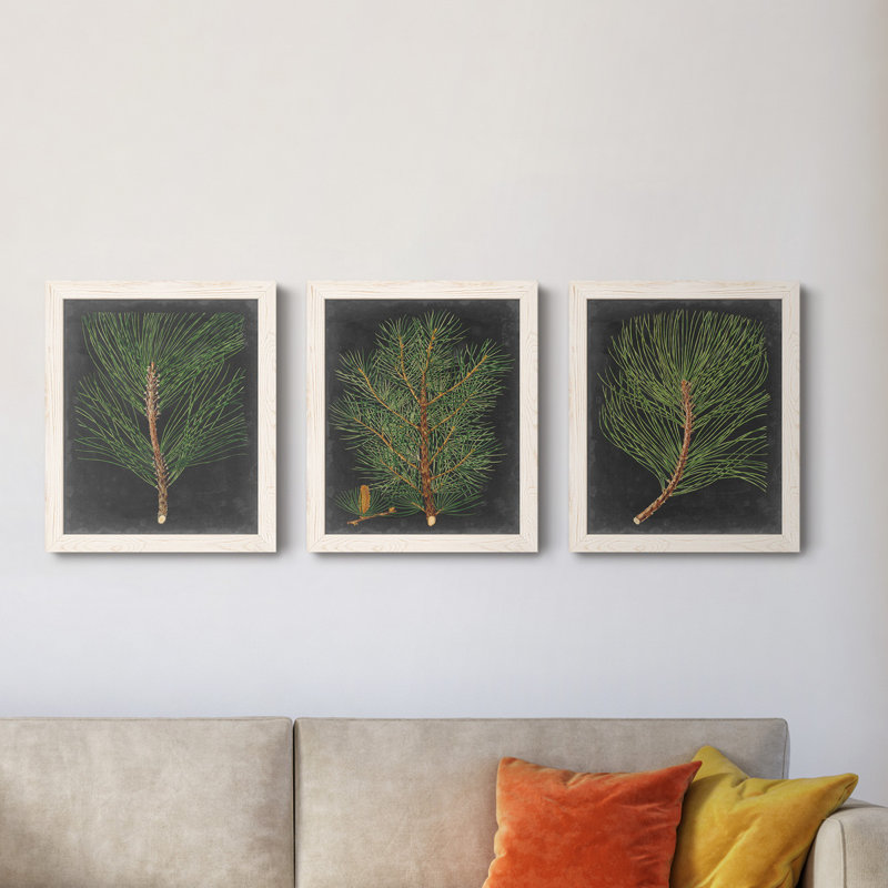 «Dramatic Pine I», ensemble de 3 peintures sur toile encadrées, H 24 po x l 36 po x P 1,5 po, Blanc