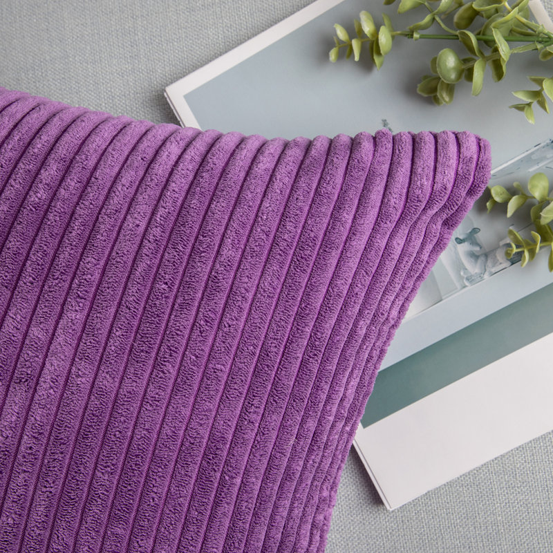 Housse de coussin rayé en velours côtelé, Housse de coussin décoratif texturée de couleur unie, Square 20", Purple