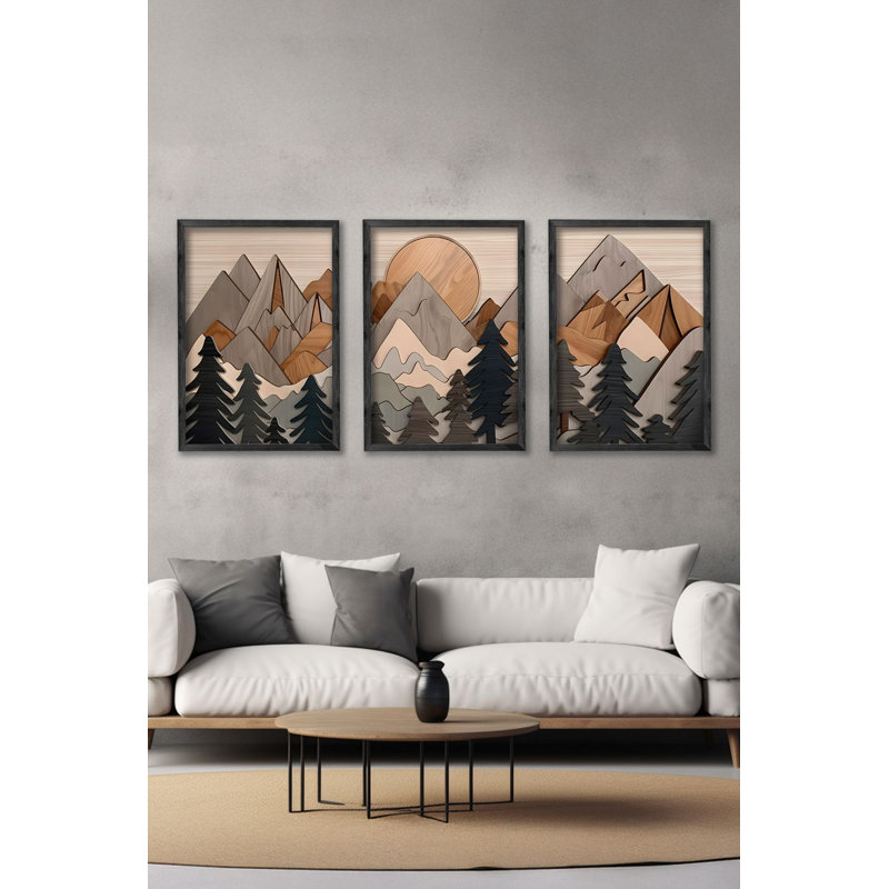 Ensemble de 3 panneaux décoratifs élégants en bois aggloméré, cadre en bois massif, 13,4 x 19,3 x 0,6 pouces | Œuvre d'art 100% MDF avec impression numérique | Parfait pour le salon, la chambre à coucher et le bureau, design élégant et moderne