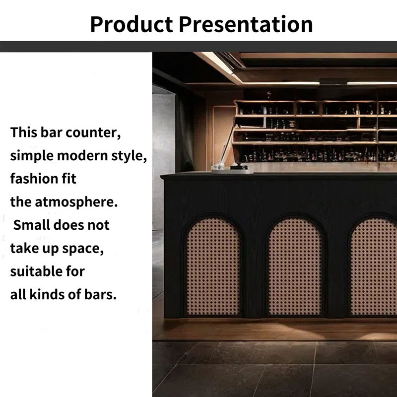 Vintage Bar Counter with Wine Rack and Storage Shelves, Reception Desk or Pub Table, Black