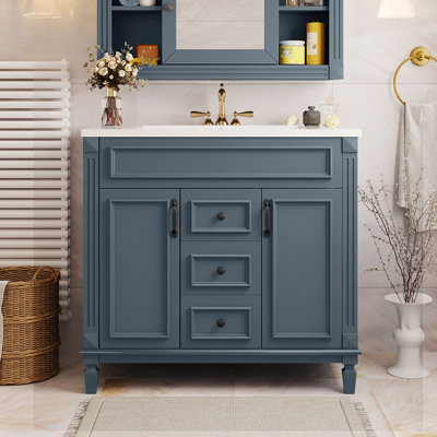 36'' Bathroom Vanity With Top Sink, Modern Bathroom Storage Cabinet With 2 Soft Closing Doors And 2 Drawers, Single Sink Bathroom Vanity